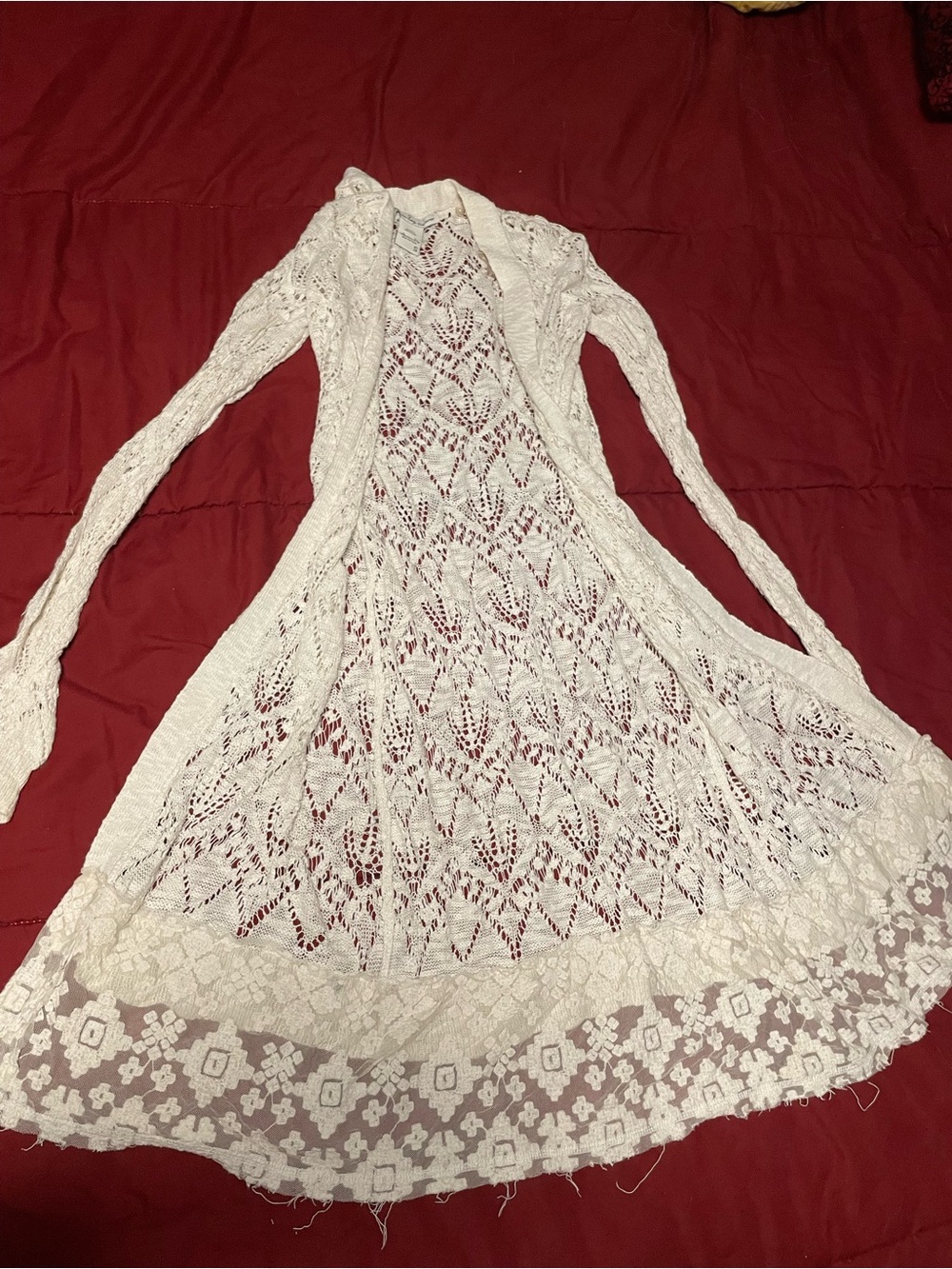 American Rag Cream Crochet Cardigan with Long Sleeves